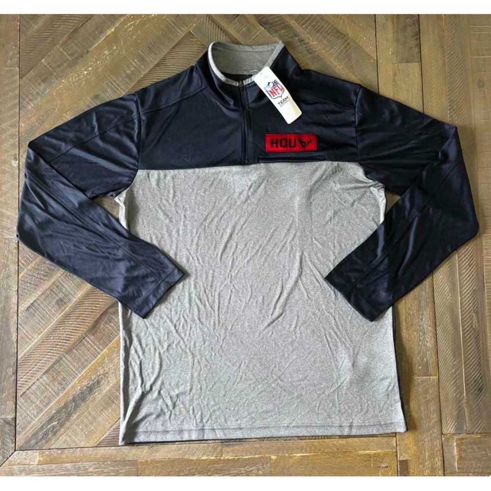NFL Team Apparel Houston Texans Mens Large Quarter Zip Pullover Navy Gray NWT